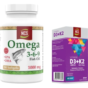 Omega 3-6-9 Fish Oil 1000MG 200 Softgels & Vitamin D3 + K2 Damla 20 ml