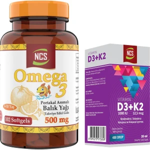 Omega 3 Balık Yağı 500 Mg 102 Softgel Portakal Aromalı  &  Ncs Vitamin D3 + K2 Damla 20 ml