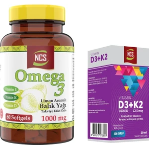Omega 3 Limon Aromalı Balık Yağı 1000MG 60 Softgel &  Ncs Vitamin D3 + K2 Damla 20 ml