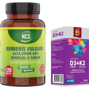 Berberis Vulgaris Alfa Lipoik Asit Tarçın Zerdeçal 120 Tablet & Vitamin D3 + K2 Damla 20 ml