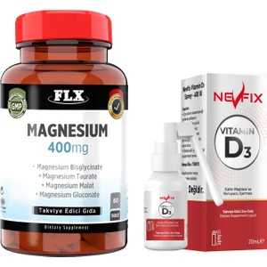 Magnezyum Magnesium Elementleri Complex 400 Mg 60 Tablet & Nevfix Vitamin D3 Sıvı Sprey