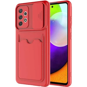 - Samsung Galaxy A52 - Kılıf Slayt Sürgülü Kart Bölmeli ​Kartix Kapak - Kırmızı - T17658