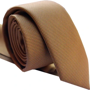 Erkek Kahverengi Armüllü Kuşgözü Desenli Dar Kravat