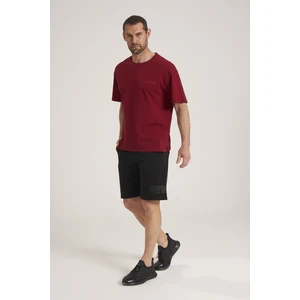 Oversize Erkek Tişört, Yüksek Kalite %100 Pamuk Göğüste Baskı Detaylı Bordo Tshirt