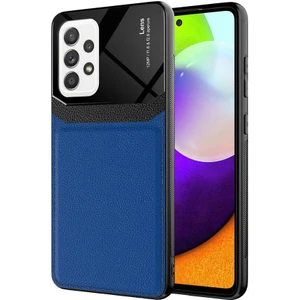 noktaks - Samsung Galaxy A52 - Kılıf Deri Görünümlü Parlak Mika Tasarımlı Emiks Kapak - Lacivert - T17594