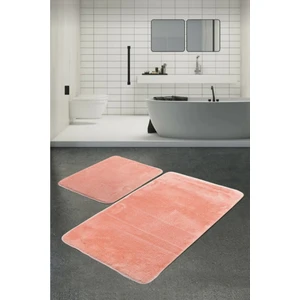Post Peluş Banyo Paspas Takımı 2'li Jel Kaymaz Taban Klozet Takımı Pudra  100X60 - 50X 60