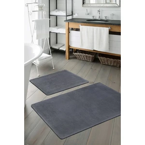 Post Peluş Banyo Paspas Takımı 2'li Jel Kaymaz Taban Klozet Takımı Antrasit  100X60 - 50X 60