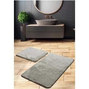 Post Peluş Banyo Paspas Takımı 2'li Jel Kaymaz Taban Klozet Takımı Gri  100X60 - 50X 60