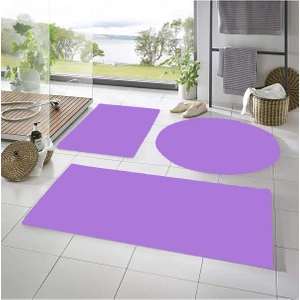 Post Peluş Banyo Paspas Takımı 3'lü Jel Kaymaz Taban Klozet Takımı Lila