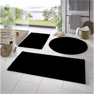Post Peluş Banyo Paspas Takımı 3'lü Jel Kaymaz Taban Klozet Takımı Siyah