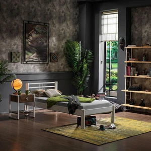 Asos-S Tek Kişilik Ferforje Metal Karyola-Beyaz