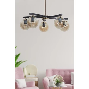 Lara 5'li Gold Siyah Metal Gövde Bal Rengi Camlı Tasarım Lüx  Avize
