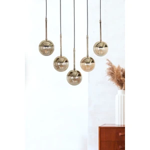 Roza 5 Li Gold-Siyah Metal Gövde Bal Rengi Camlı Tasarım Lüx Sarkıt Avize