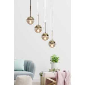 Luvia 4 Lü Gold-Siyah Metal Gövde Bal Rengi Camlı Tasarım Lüx Sarkıt Avize