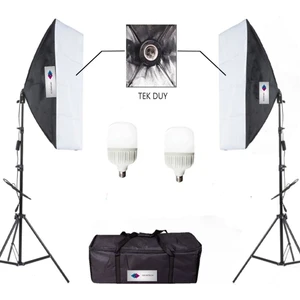 Softbox 50X70 Sürekli Video Işık Tekduylu Çiftli 6500 Kl. LED Işık Ikili Işık Set