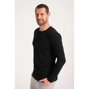 %100 Pamuk Yüksek Kalite Normal Fit Erkek Tişört, Uzun Kollu Siyah  Erkek Tshirt