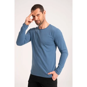 Yuvarlak Yaka Uzun Kollu Erkek Tshirt, Yüksek Kalite %100 Pamuk Normal Fit İndigo Erkek Tişört
