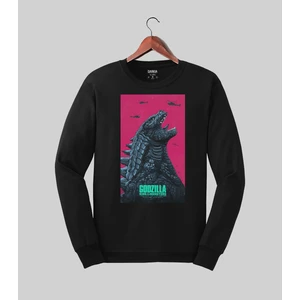Godzilla Baskılı Özel Tasarım Siyah Sweatshirt