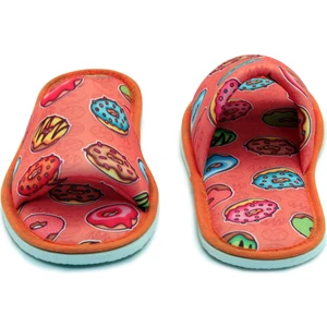 Unisex Turuncu Donut Desenli Önü Açık Yumuşak Tabanlı Ev Terlik