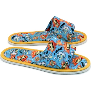 Erkek Mavi Bomba Desenli Önü Açık Yumuşak Tabanlı Ev Terlik