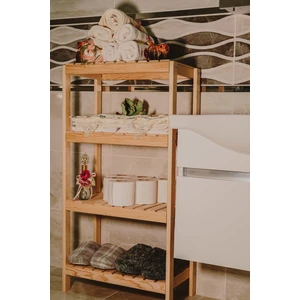 Olcay Aksesuar Ahşap Banyo Rafı 4 Raflı Havluluk Sabunluk Dekoratif Raf
