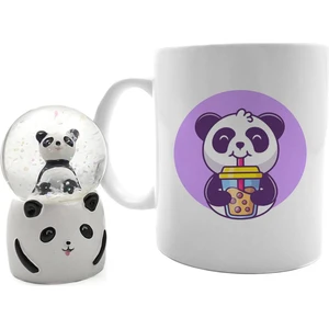 Vega Gift Shop Sevimli Panda Işıklı Mini Kar Küresi & Panda Tasarım Kupa Hediye Seti