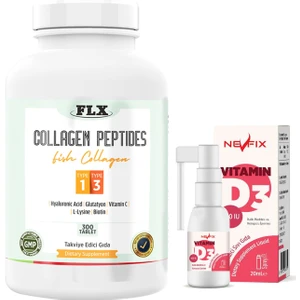 Collagen Peptides Tip 1-3 Balık Kolajeni 300 Tablet &  Nevfix Vitamin D3 Sıvı Sprey