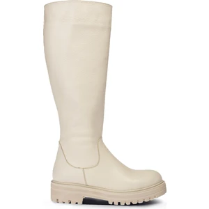 Deri Bej Rengi Kadın Çizme