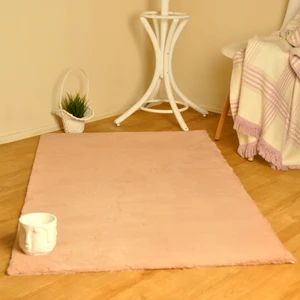 Rex Tavşanı Kısa Tüylü Post Peluş Halı Pudra