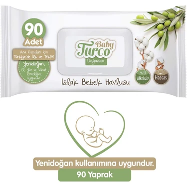 Baby Turco Doğadan Yenidoğan Islak Bebek Havlusu 90