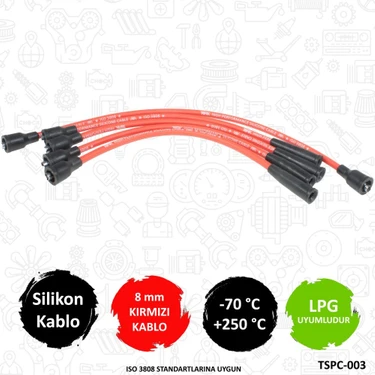 Tork Renault R12 Toros Buji Kablosu Yüksek Kalite Silikon 8 mm Kırmızı