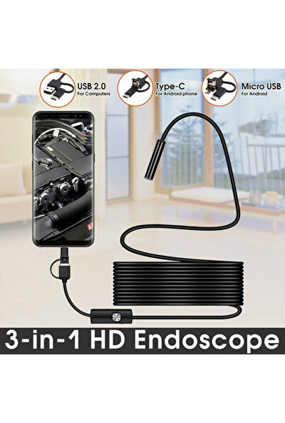 Skygo Endoskop 3 In 1 Yılan Kamera USB Micro USB Type-C 5m Sert Kablo
