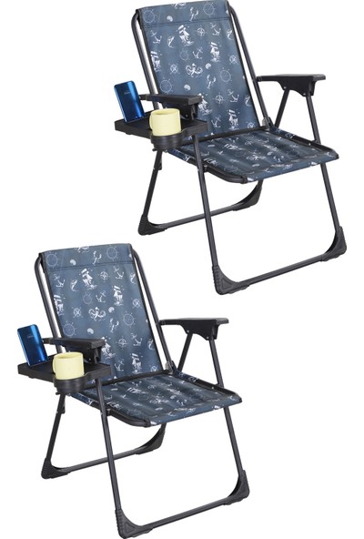 Full Reyon 2 Adet Dijital Baskılı Bardaklıklı Kamp Deniz Piknik Sandalyesi