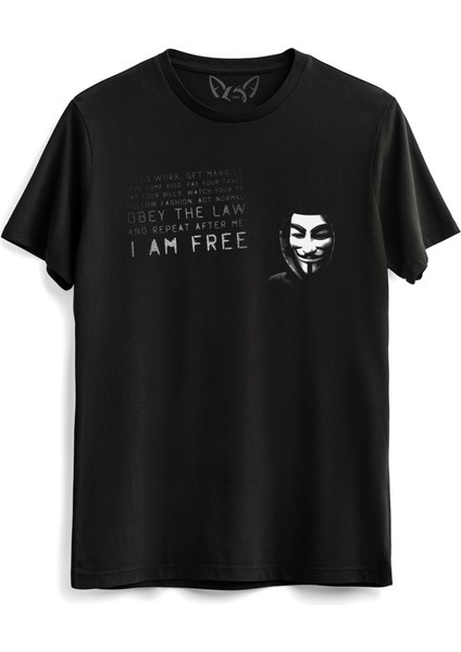 V For Vendetta Resimli Dijital Baskılı Siyah Tshirt