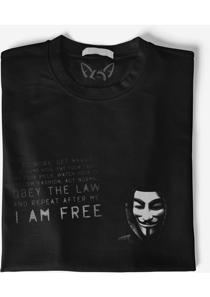 V For Vendetta Resimli Dijital Baskılı Siyah Tshirt