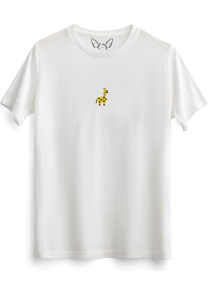 Animal Zürafa Resimli Tasarım Dijital Baskılı Beyaz Tshirt
