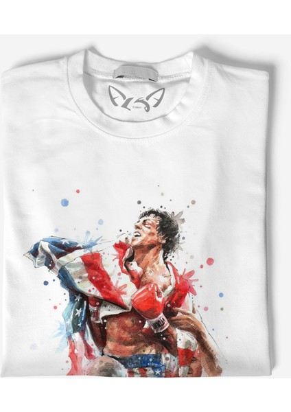 Rocky Balboa Tasarımlı Baskılı Beyaz Tshirt fiyatları