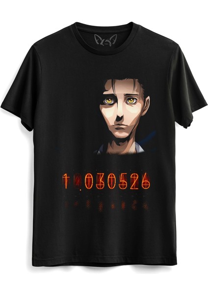 Steins;gate Tasarımlı Baskılı Siyah Tshirt