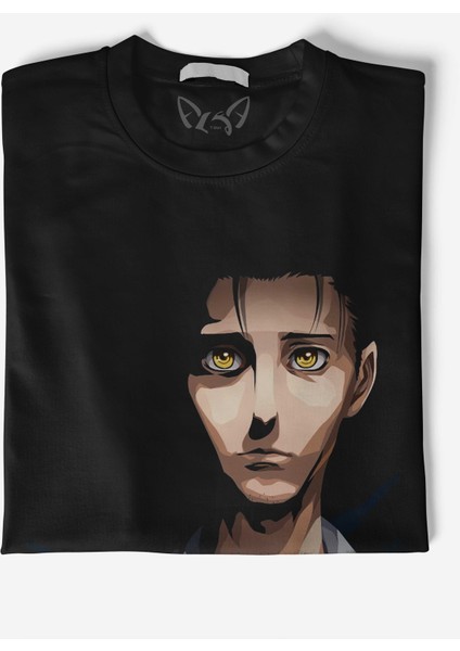 Steins;gate Tasarımlı Baskılı Siyah Tshirt