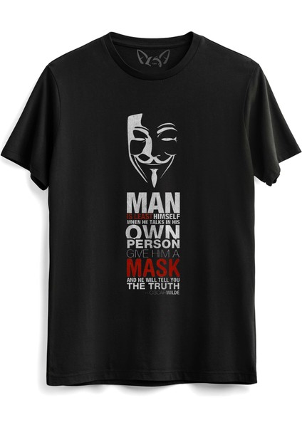 V For Vendetta Dijital Baskılı Siyah Tshirt