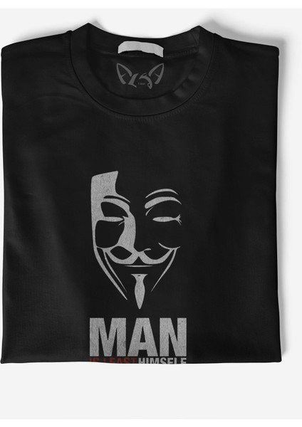 V For Vendetta Dijital Baskılı Siyah Tshirt