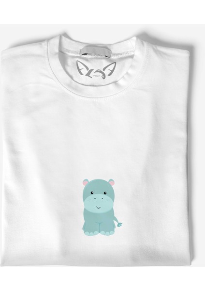 Animal Su Aygırı Dijital Baskılı Beyaz Tshirt