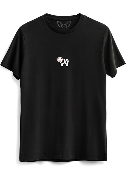 Animal Inek Resimli Dijital Baskılı Siyah Tshirt