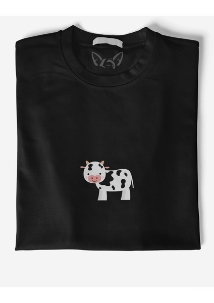 Animal Inek Resimli Dijital Baskılı Siyah Tshirt