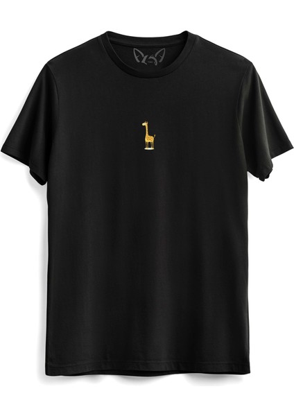 Animal Zürafa Tasarımlı Dijital Baskılı Siyah Tshirt