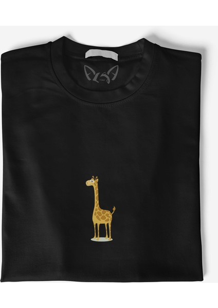 Animal Zürafa Tasarımlı Dijital Baskılı Siyah Tshirt