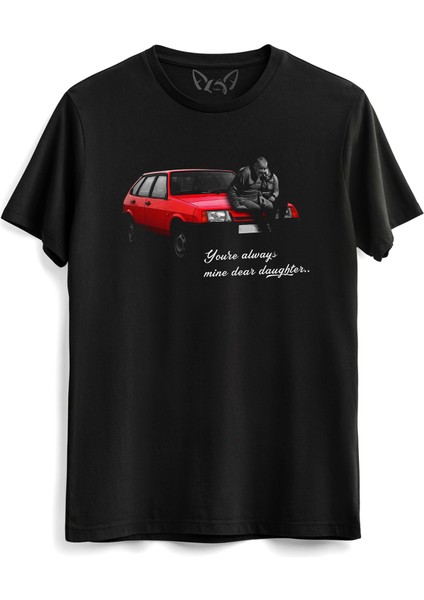 Lada Tasarım Baskılı Siyah Tshirt
