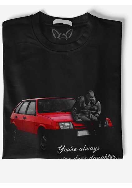 Lada Tasarım Baskılı Siyah Tshirt