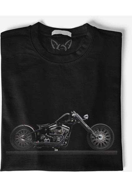 Motorcycle Rider Tasarımlı Baskılı Siyah Tshirt