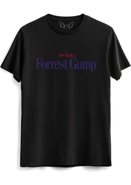 Forrest Gump Tasarımlı Baskılı Siyah Tshirt